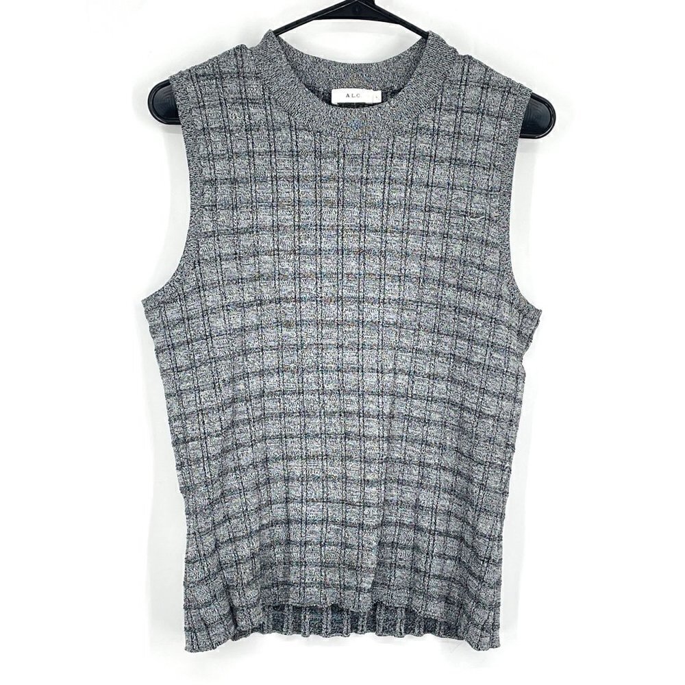 NWOT A.L.C. Knit Plaid Grey and Black Vest Large